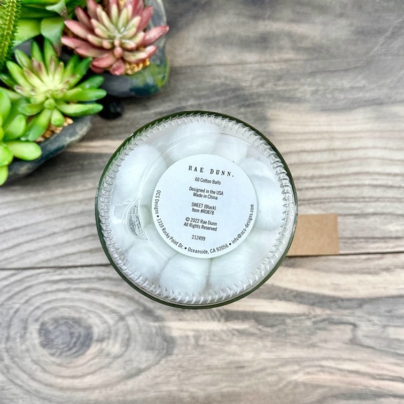 NIB RAE DUNN Large Glass Jar w 60 Cotton Balls Sweet Strawberries Lidded Storage - Picture 6 of 7